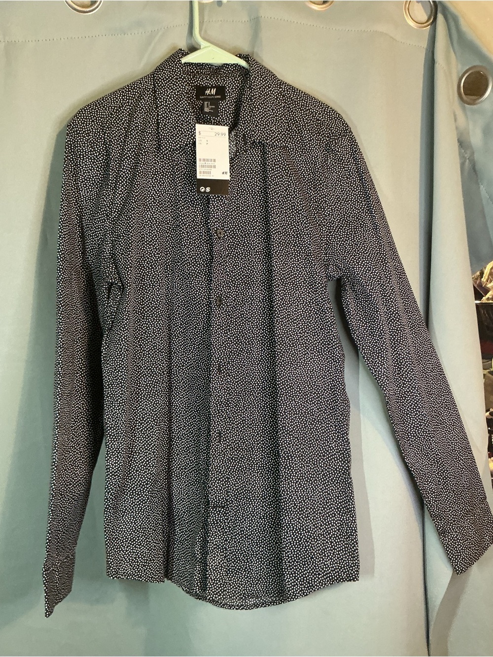 H&M Navy Shirt Jacket with White Micro Dot Print